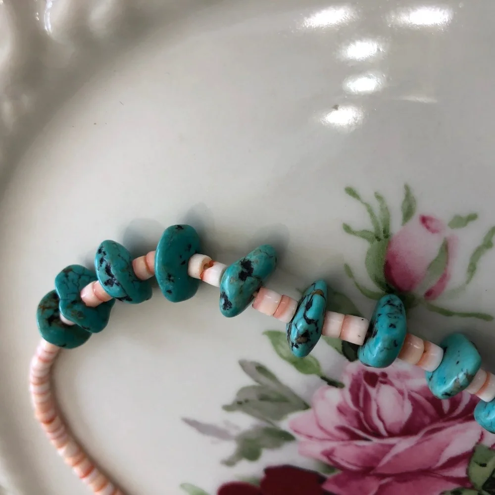 Vintage Heishi Turquoise and‎ Spiny Oyster Necklace
